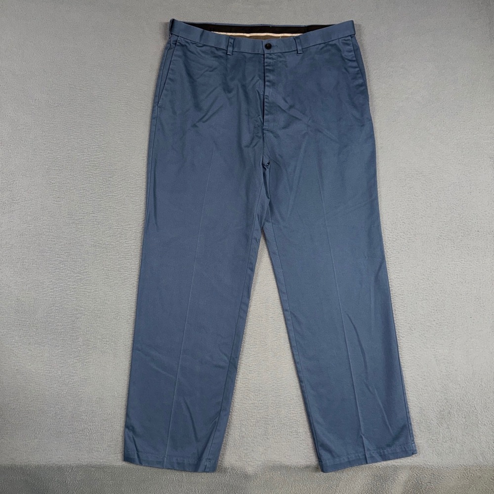 Haggar Pants Mens 38x32 Blue Flat Front Classic Cotton Trousers Dresss Chino